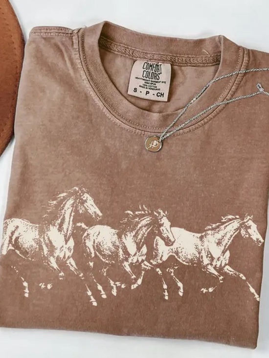 Comfort Colors Tops - Comfort Colors Espresso Tee with Cream Horse Graphic